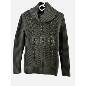 Talbots Sweater Women's Size Small Matte Black Embellished Sequins‎ Turtleneck